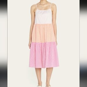 Solid & Striped Addison Shirting Tiered Midi Dress Cotton Poplin